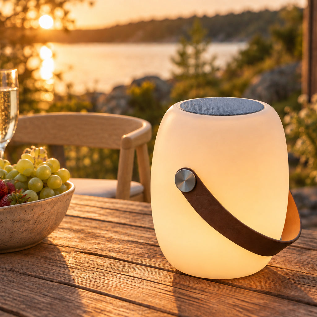 Cardiff LED-Lampe mit Tragegurt, wiederaufladbar, Bluetooth-Lautsprecher, weiß – Anwendungsszene, Bild 11